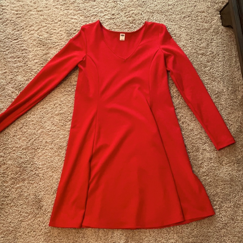 Red long sleeve skater dress.Perfect holiday dress